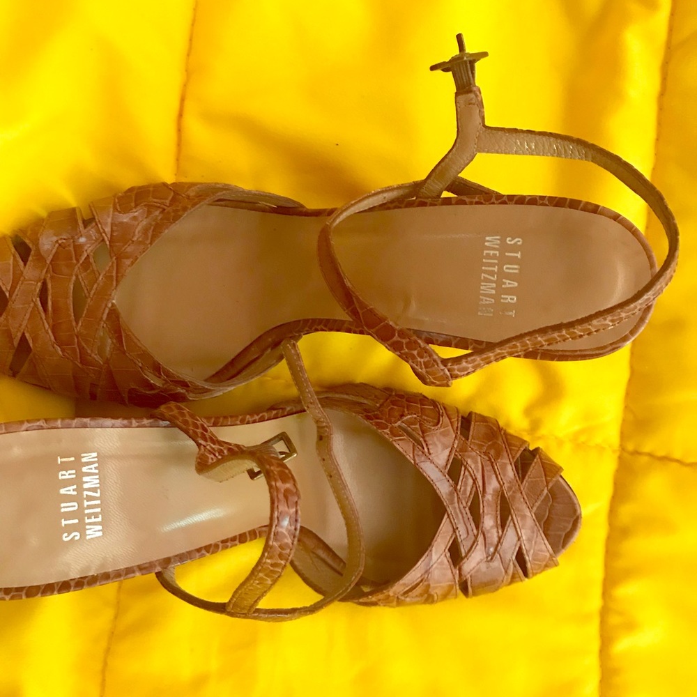 Stuart Weitzman Crocodile Embossed  wedge sandals